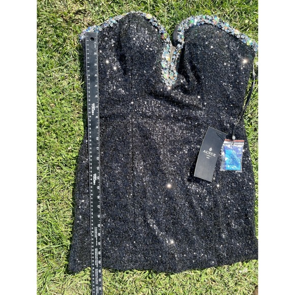 Alyce Paris Dress Womens 14 Black Sequin Beaded Strapless Sweetheart Mini Party - Picture 9 of 12